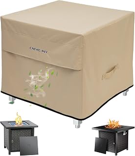 CHENGWEI Fire Pit Cover Square 28x28 inch Waterproof Firepit Covers Square 600D Outdoor Fire Pit Cover Fireplace Cover Patio Gas Fire Pit Table Cover Fire Pit Accessories(28x28 x24 inch)