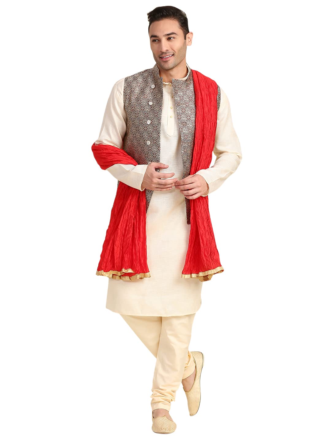 dupatta bazaar Men's Red Crushed Silk Dupatta for Kurta/Sherwani/Achkan-picture-43