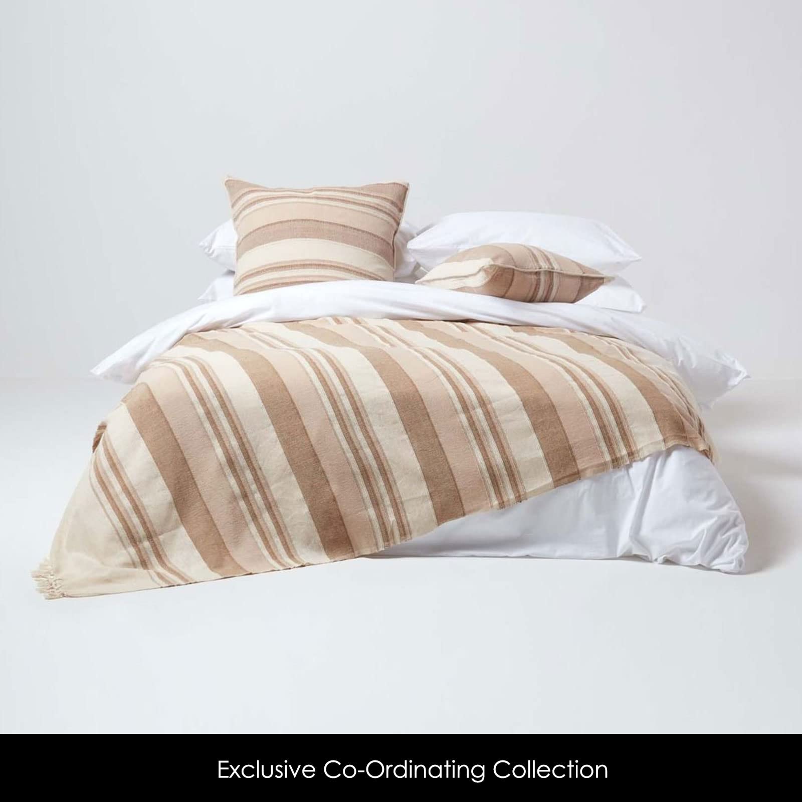 Homescapes, Telo marocchino a strisce in 100% cotone, fatto a mano, adatto alla maggior parte dei divani a due posti o per letto singolo, facile da lavare a casa, Cotone, Green, 255