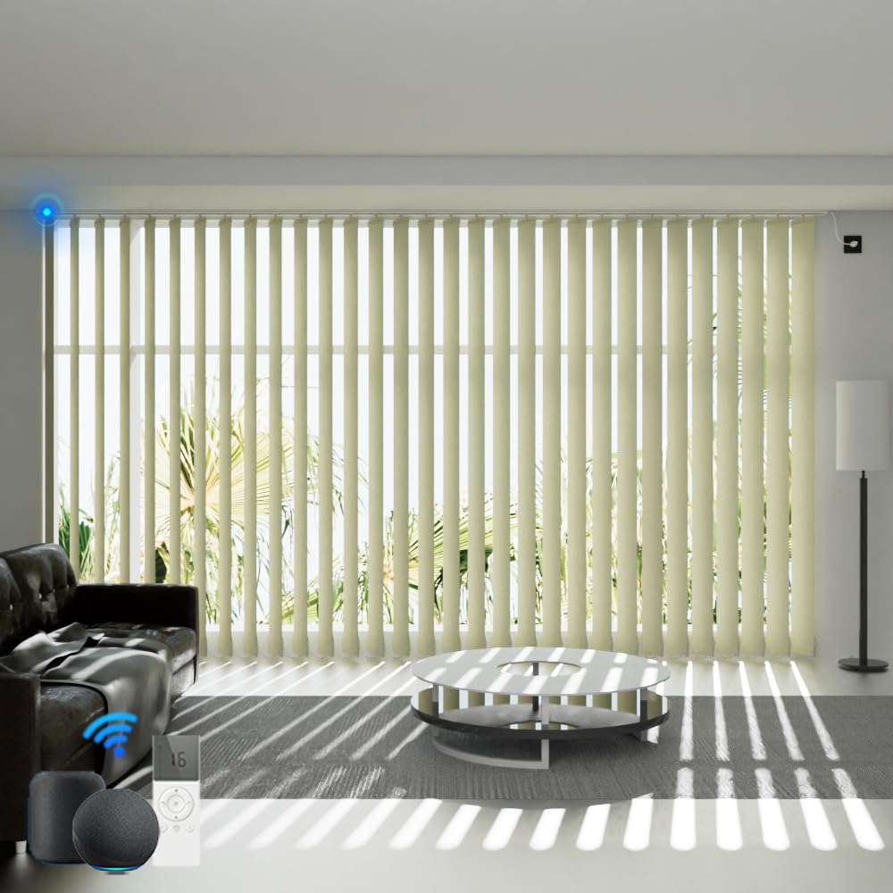 Bliwans Motorized Vertical Blind Compatible with Alexa Google Home?Smart Vertical Blind Remote Control Privacy Reversible Blackou Blinds for Patio Sliding Glass Door Customize Champagne Gold