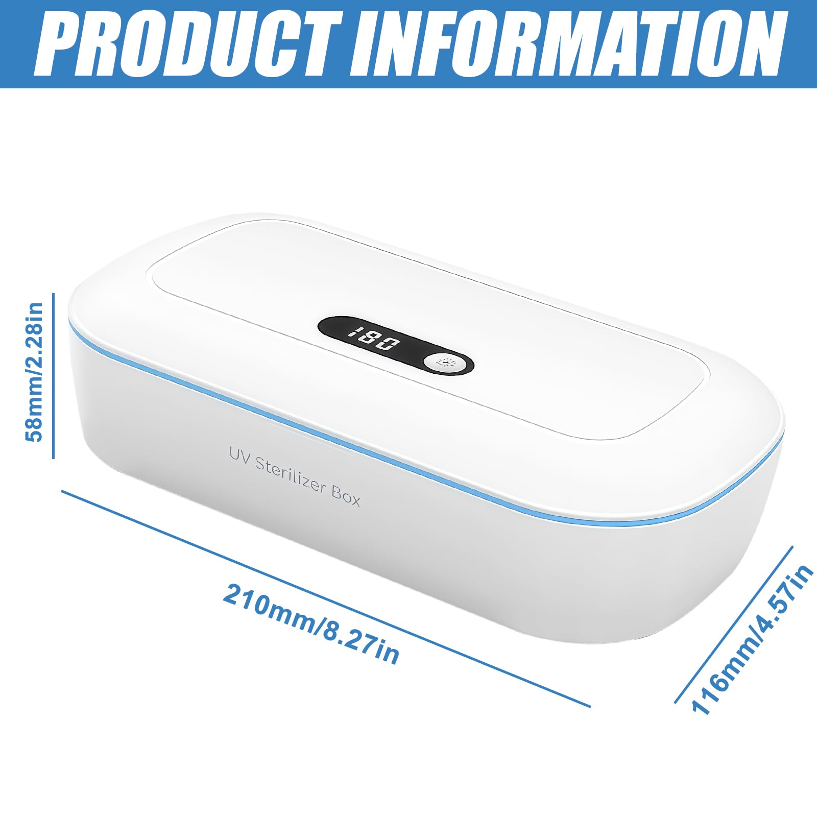 Disinfettante UV per cellulare in ABS: scatola disinfettante UV con display digitale, alimentazione tramite USB, sterilizzatore per unghie, con 2 contagocce per cellulare, maschere, occhiali