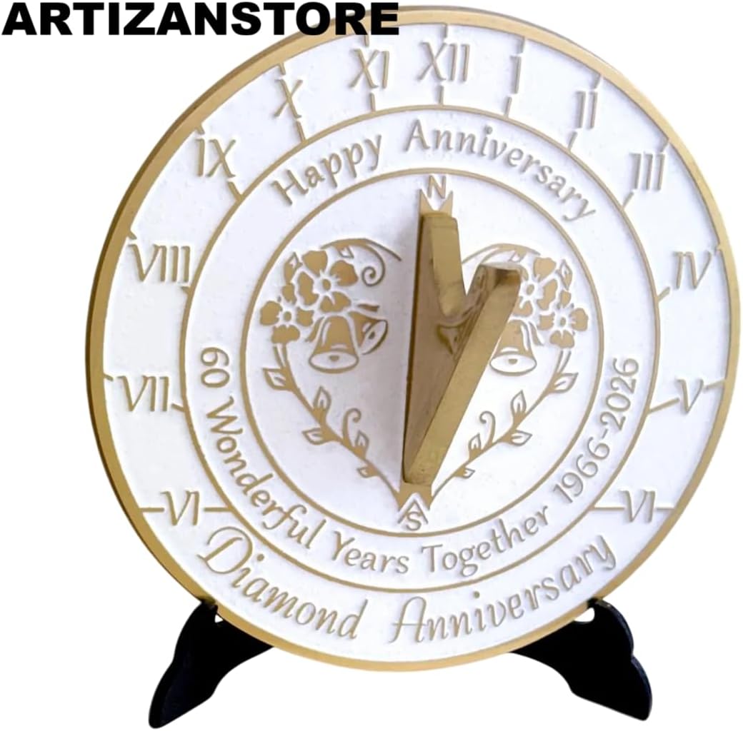 ARTIZANSTORE 60th Diamond Wedding Anniversary Sundial Gift. Great Gift for Him, Her, Husband, Wife Or Couples Wedding Anniversar