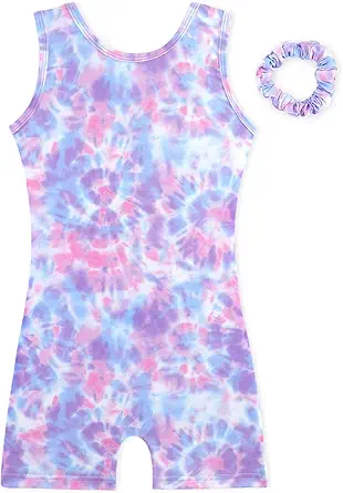 HOZIY Gymnastics Leotards for Girls with Shorts Biketards Dance Tumbling Outfits Matching Scrunchies 1-12 Years Old