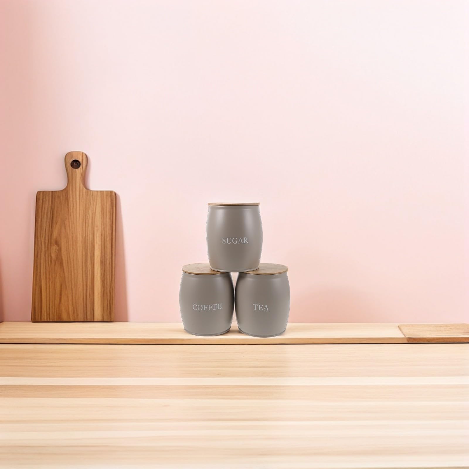 Ipetboom Juego de 3 Tarros Herméticos de Acero Inoxidable para Café y Azúcar con Diseño Moderno Minimalista, Tapa para Almacenamiento en Oficina y Encimera