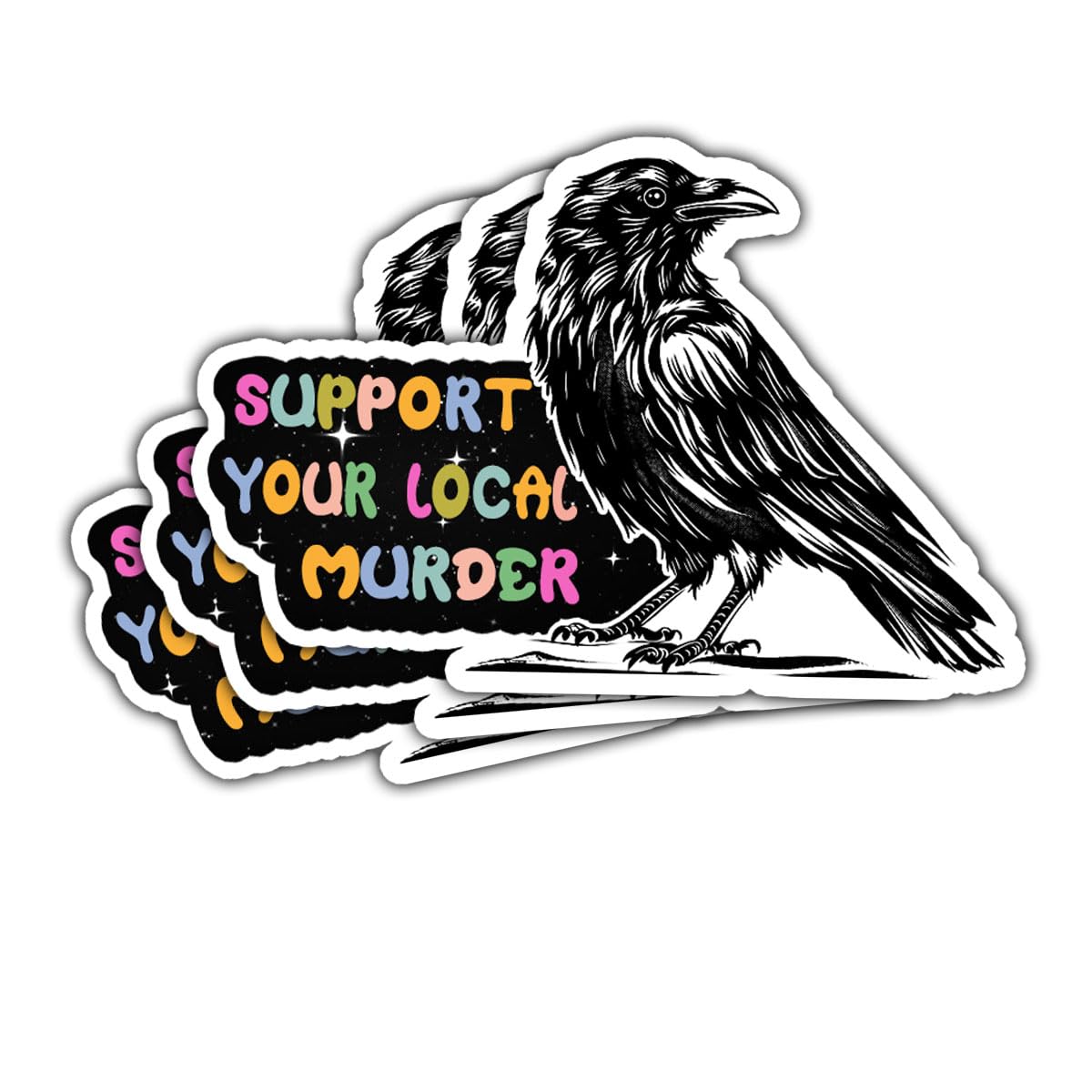 3 szt. 'Support Your Local Murder Crow', naklejki i kalkomanie na Halloween Raven, Murder of Crows, winylowa naklejka 7 cm na butelki z wodą, laptopa, telefon, samochód, kask narciarski