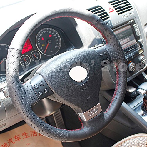 Loncky Custom Black Genuine Leather Car Steering Wheel Cover For Volkswagen Vw Passat 2007 2008 2009 / Vw Eos 2007 2008 2009 / Jetta Tdi 2009 / Tiguan 2009 2010 / Jetta Se/Sel 2008 2009 Accessories #TOP1
