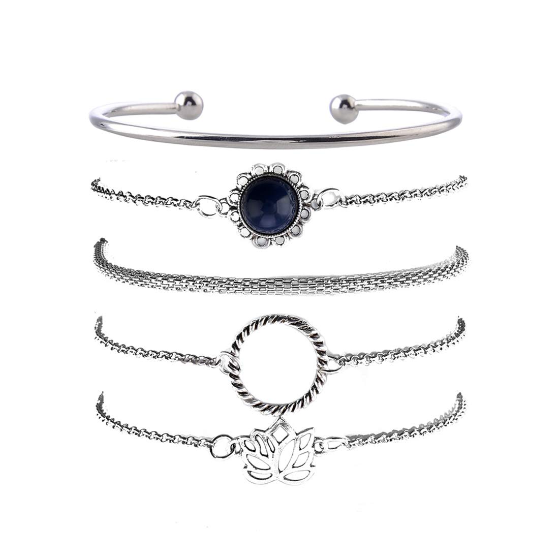Yellow Chimes Womens Combo of 5 Pcs/Set Open Bangle Boho Silver Plated Base Metal Kada Adjustable Bracelets (Silver, Golden) (B07XZBCJS8) Amazon Price History, Amazon Price Tracker