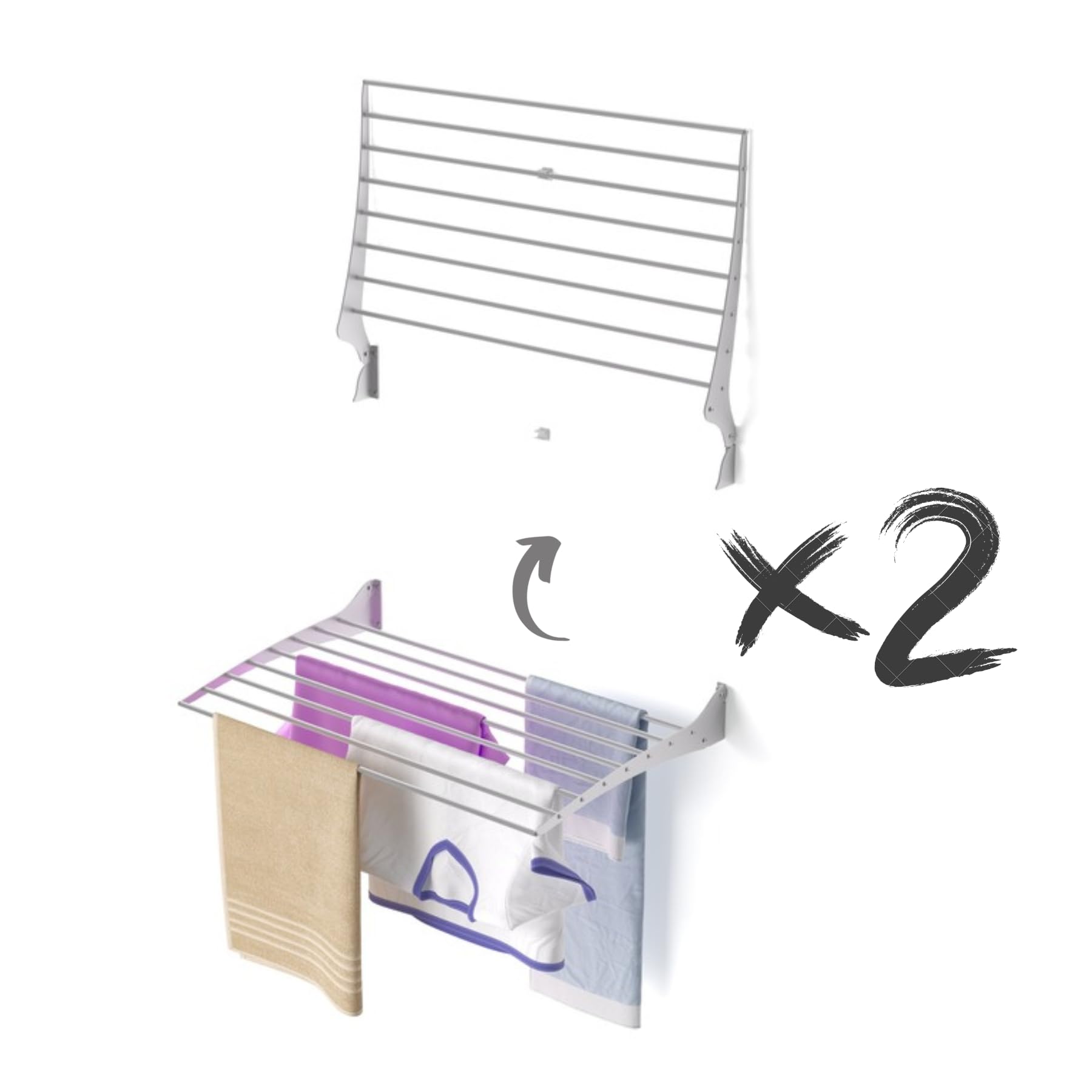Foxydry Grey - Closing Upwards Fold, Wall Mounted Drying Rack, Vertical Drying Rack, Folding Indoor And Outdoor Aluminium And Steel 80X50x57 Cm / 31.5X19.6x22.4 In