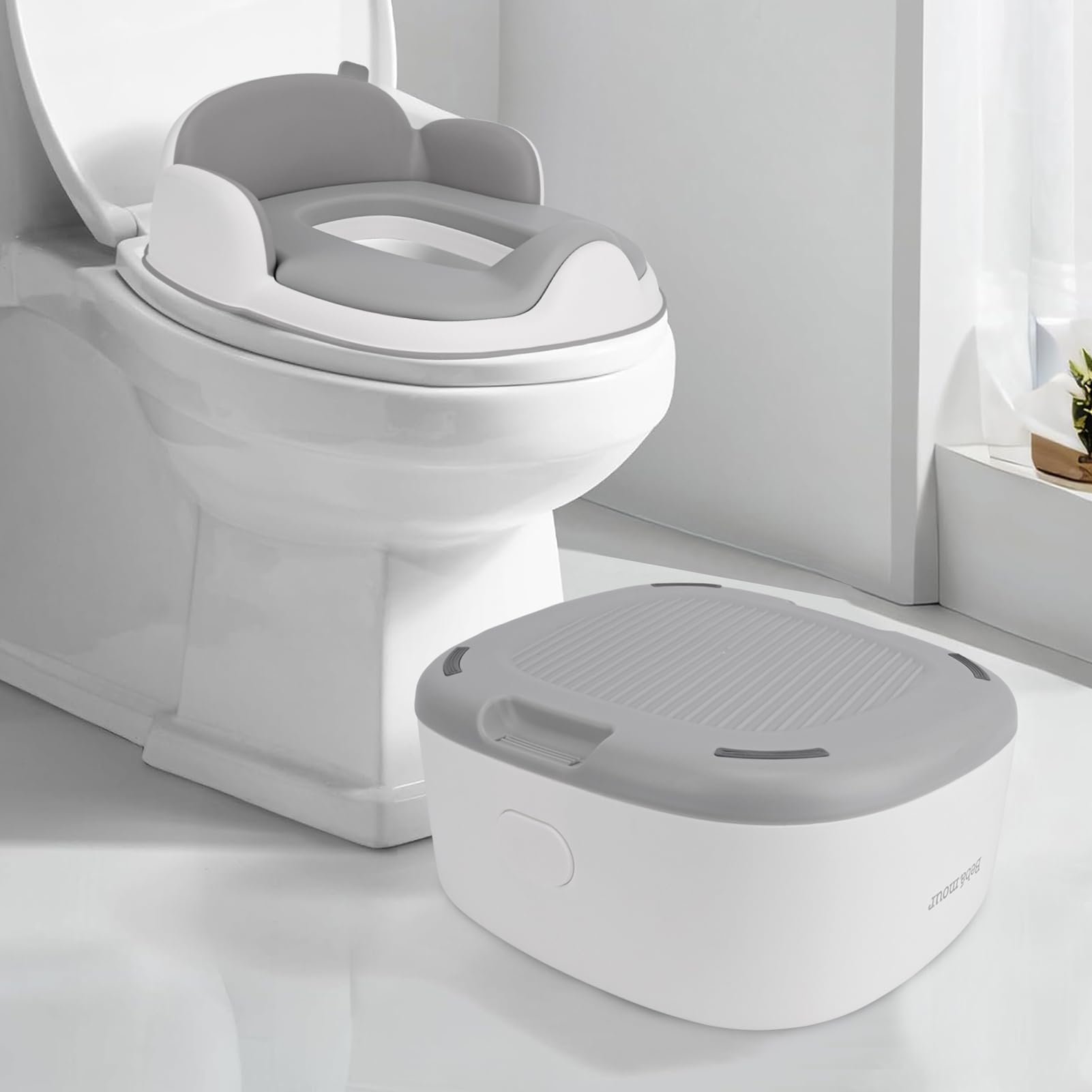 Bebamour Vasino da viaggio per bambini pieghevole WC sedile per bambini portatile vasino formazione auto vasino con 100 pezzi Potty Liners,Grey(for multiple uses)