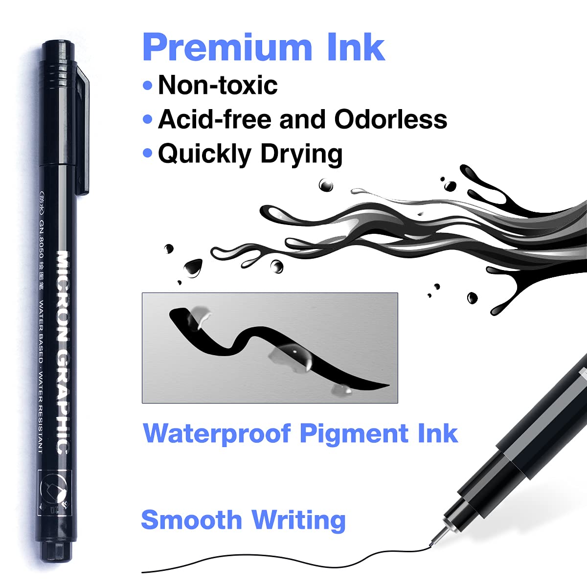 Black Fineliner Pens, 12 Pack Fineliners Technical Drawing Pens Micro