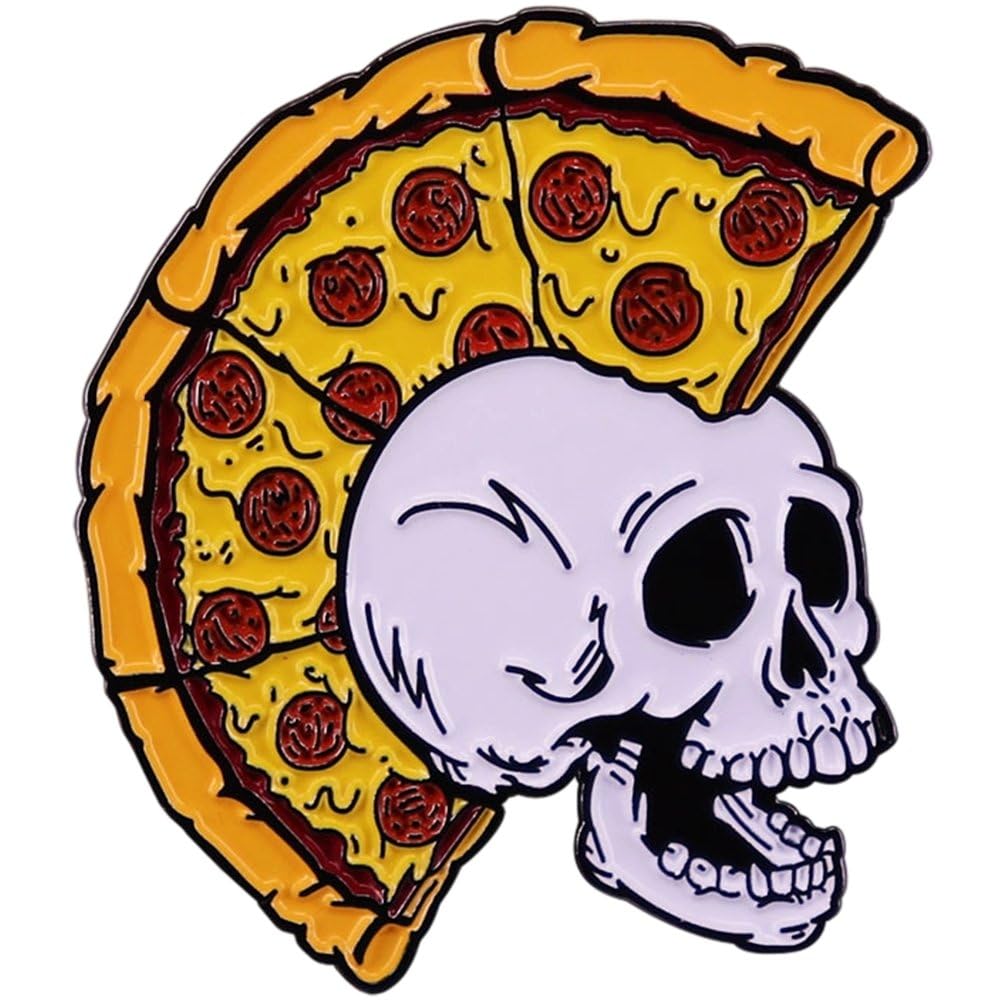 Fituenly Dark Halloween Horror Skull Brooch Pizza Skeleton Enamel Pin Gothic Halloween Lapel Pin Alloy Skull Badge Backpack Clothing Hat Accessories