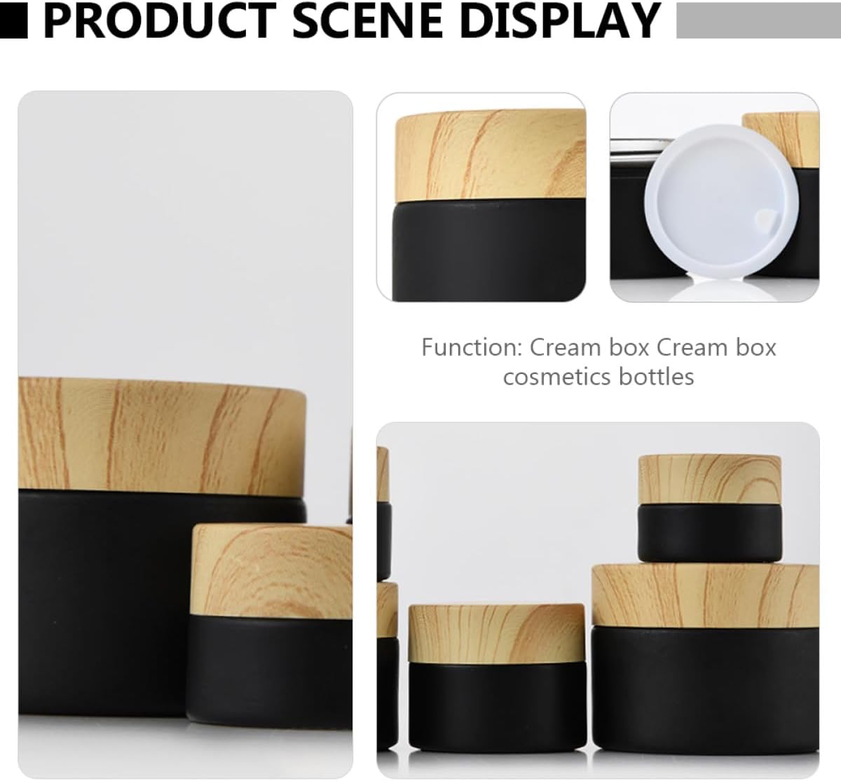 BETOOKY 4g Black Frosted Glass Cream Jar 4pcs Small Travel Cosmetic Container Refillable Lotion Bottle for Face and Eye Cream Storage