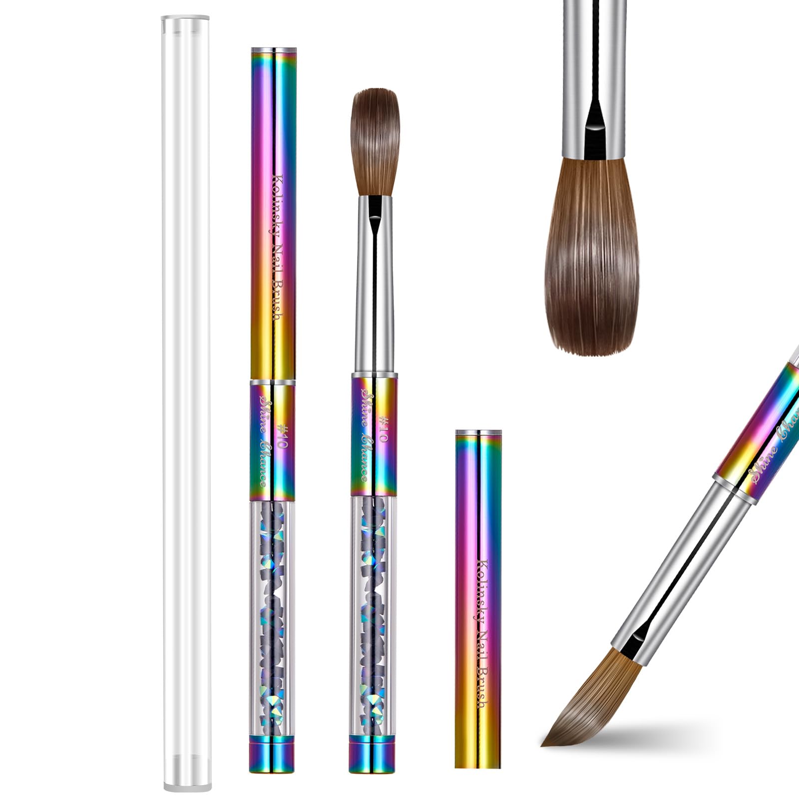 Shine Chance Acrylic Nail Brush Size 10, 100% Real Kolinsky Art Nail Brush for Acrylic Powder Application, Handmade Women Manicure Nail Extension Tool