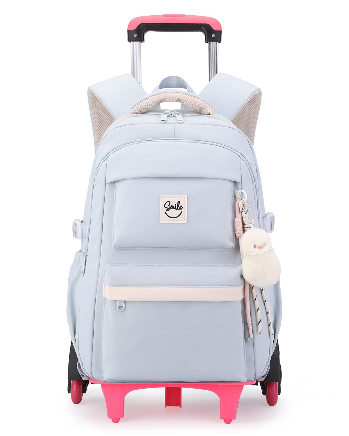 Tanou Mochilas Escolares con Ruedas para Niñas, Mochila Instituto para Adolescentes Chicas con Trolley Desmontable, 26L Mochila Casual con Carro de 6 Ruedas, Azul