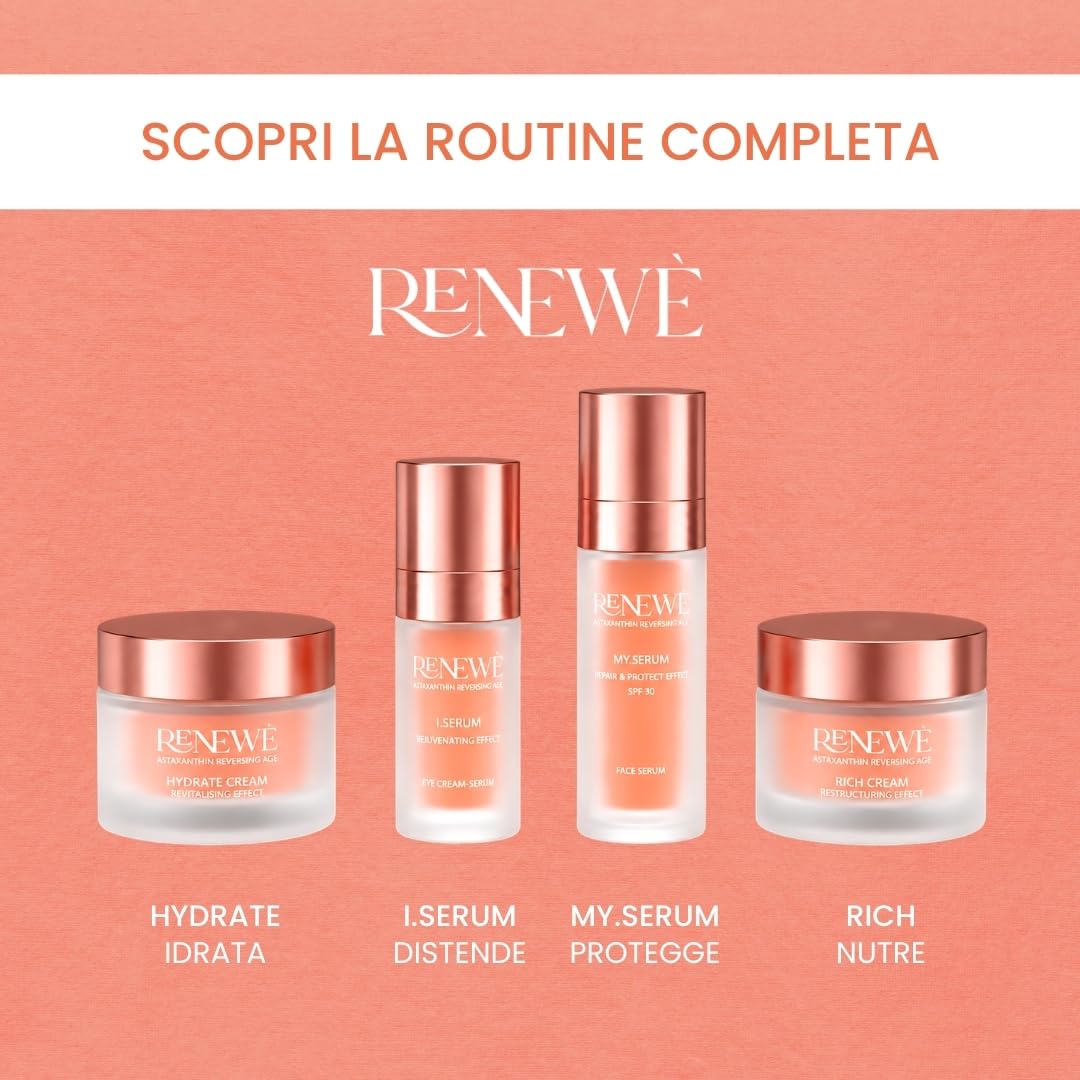 REFILL Renewè MY.SERUM, Siero Viso Astaxantina Pura SPF 30 Antiage Antiossidante - Protegge, Idrata e Rimpolpa - Con peptidi Vitamina C ed E - 30 ml
