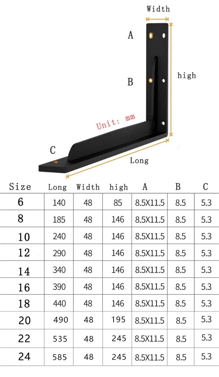 Soportes de ángulo, Soporte en L, triángulo de pared, estante almacenamiento suspendido(10 Inch 300kg 1pcs)