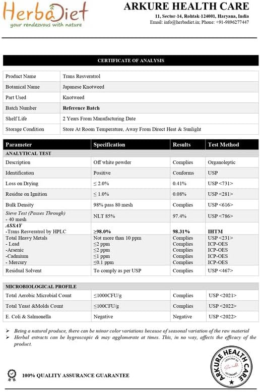 Miniatura 3 de Trans Resveratrol Polvo 100% puro  250 mg por porción  Suplemento antioxidante para la salud cardíaca y celular, apoyo inmunológico  Sin OMG, grado
