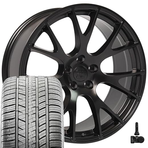OE Wheels DG15 20 Inch Rims and Tires Fit Hellcat Style 5x115 20x9 Satin Black - Hollander 2528 - Atrezzo SVA2 275/40r20 (Set of 4)