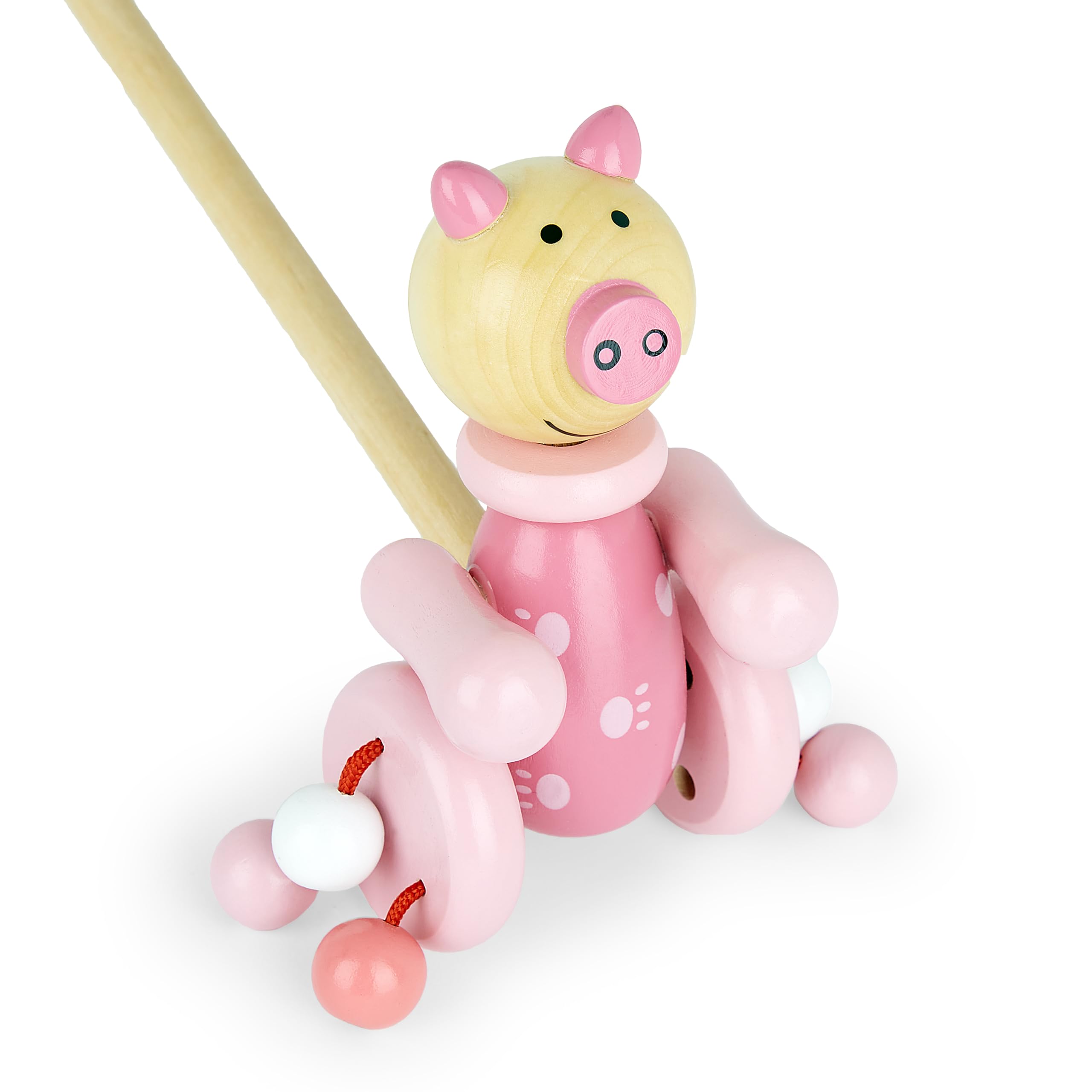 Mousehouse Gifts Jouet à Tirer Pousser Cochon Rose En Bois - Premier Âge Bébé Fille