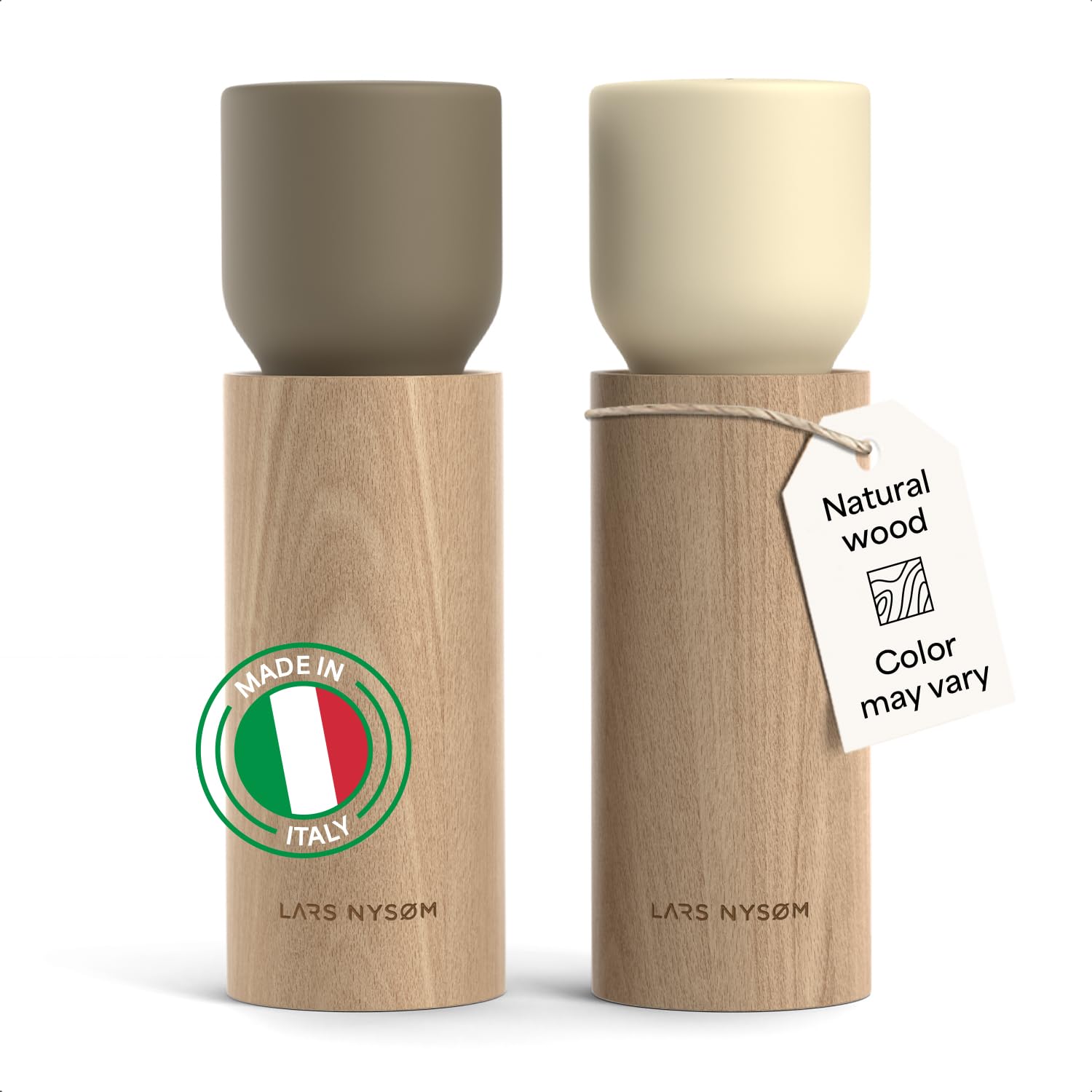 LARS NYSØM Salz und Pfeffermühle Holz Set - Manuelle Salz- und Pfeffermühle mit Keramikmahlwerk - Große Pfeffermühle & Salzmühle für Grobes Salz - Gewürzmühle für Küche oder Tisch (Brown/Beige)