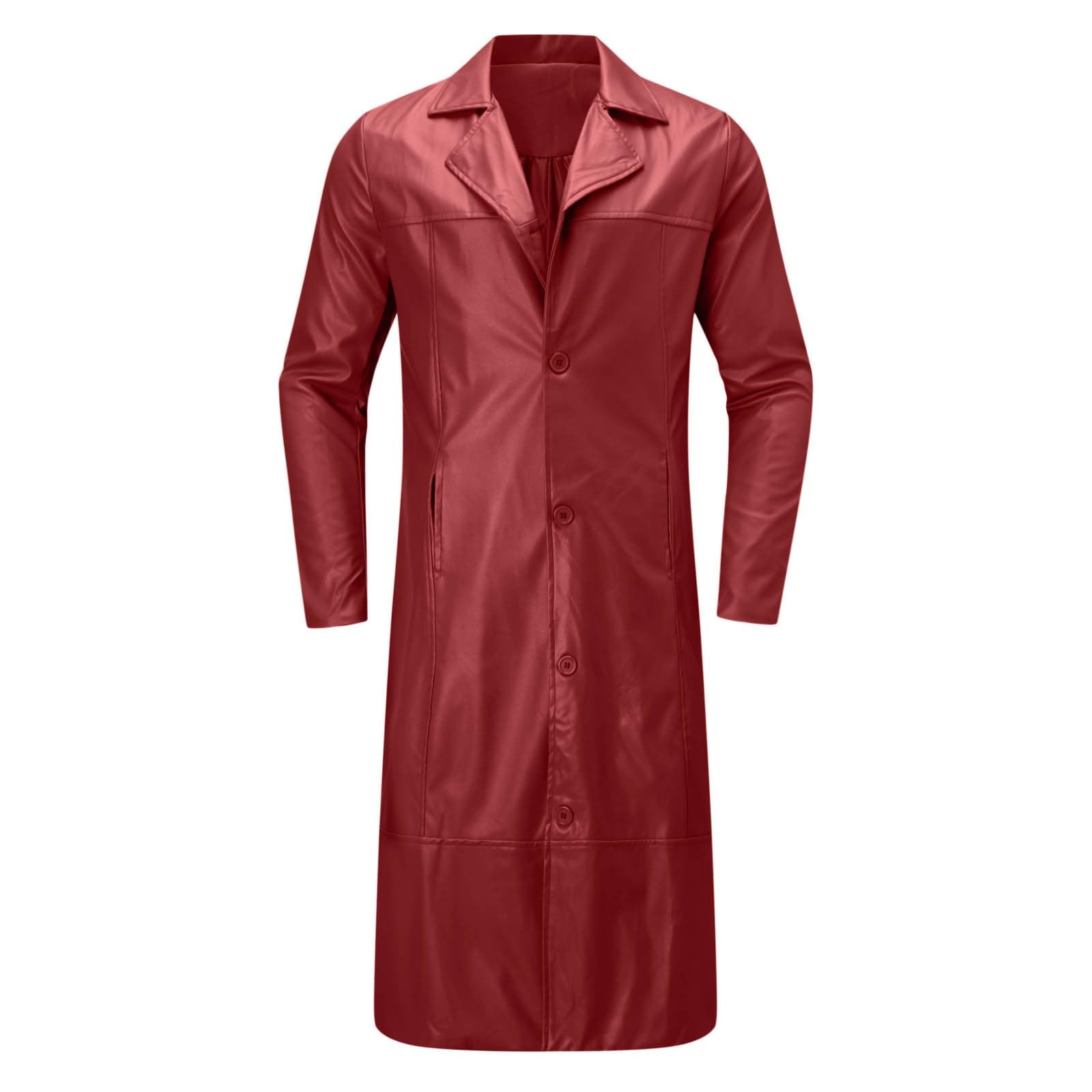 Trench lungo da uomo, impermeabile, cappotto invernale lungo | Giacca in pelle, tinta unita, a maniche lunghe, con bottoni, cappotto invernale aperto, impermeabile, antivento