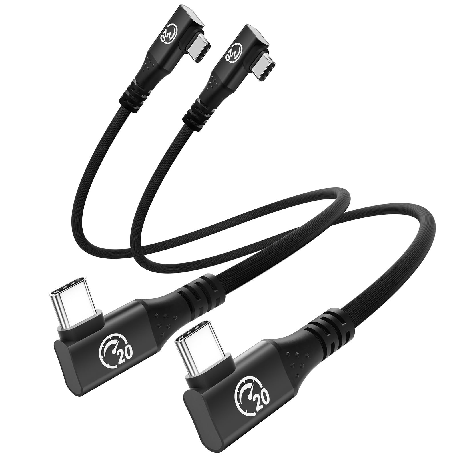 Right Angle USB C 3.2 Gen 2x2 Cable 1FT 2Pack, Flexible Double 90 Degree | 240W PD 20Gbps USBC to USBC Data Cable, 5K/4K Video Type-C Monitor Cord, for iPhone 17 Air Pro Max/16, MacBook, Dock, SSD