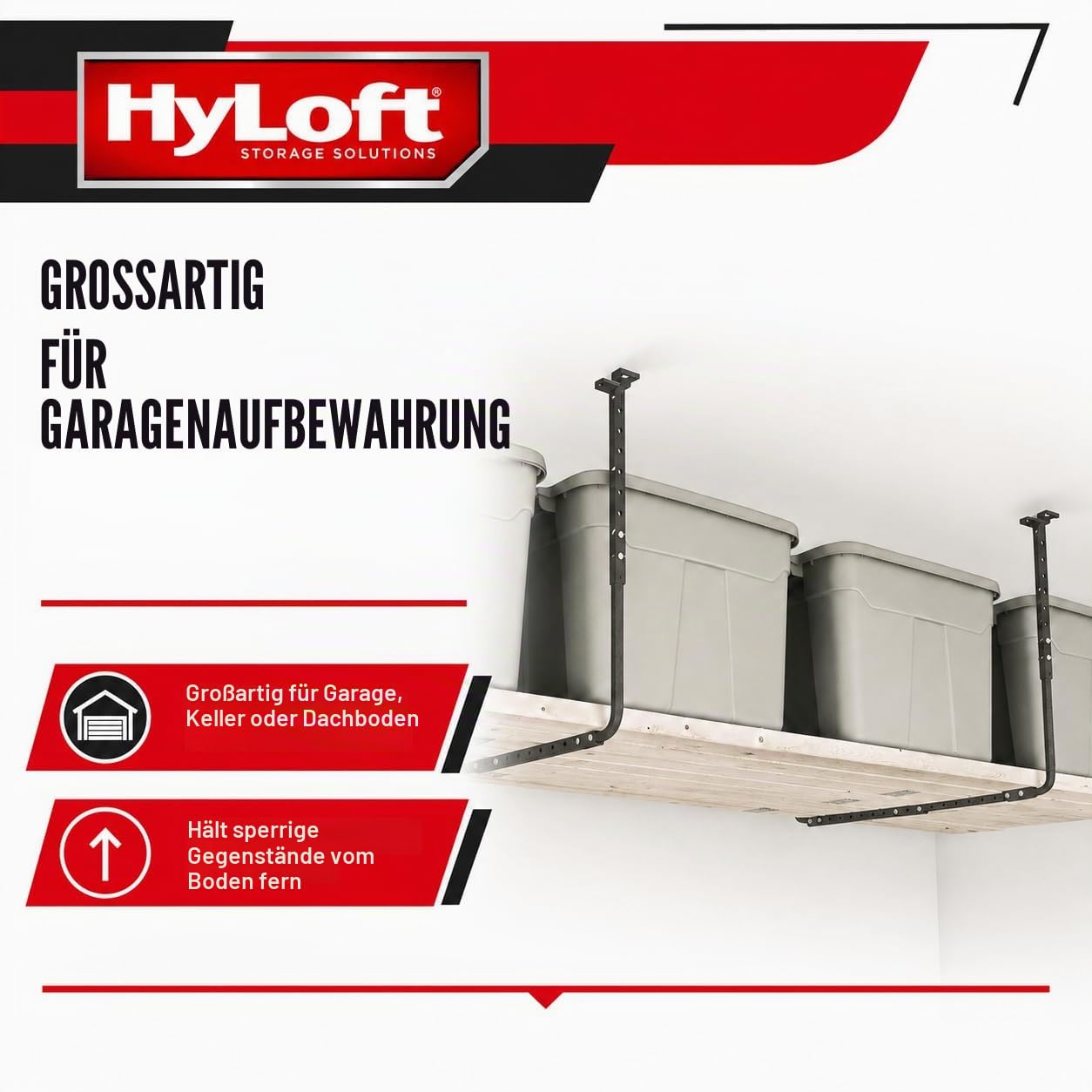 HyLoft 80844-10 86,4 x 66 cm Verstellbare Garagen-Deckenhalterung Lagerregal Kit – Hammertone