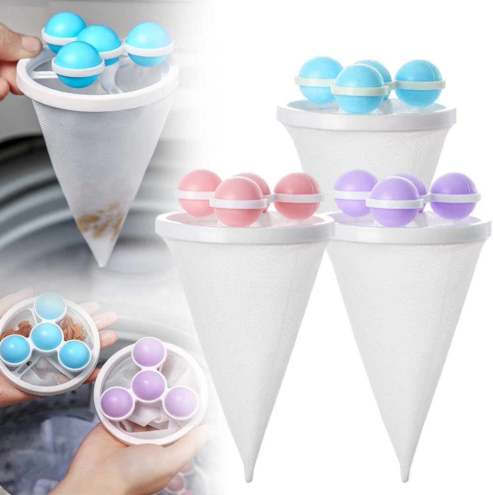 3 piezas flotantes de malla filtrante de pelo, recogedor de pelusas reutilizable para lavadora, bolsa de malla para quitar el pelo de perros y gatos