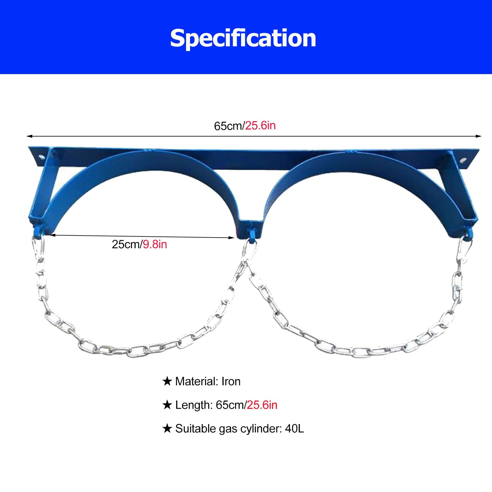 Soporte Mural para Cilindros De Oxígeno con Cadena De Protección, Estante Resistente Y Ligero para Almacenamiento Seguro En Fábricas Y Clínicas, Azul, 65 Cm/25,6 Pulgadas