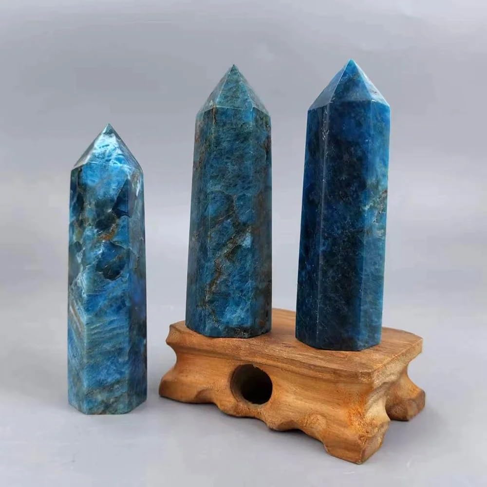 QINGQI Pietra Naturale Bacchetta Magica a Punta Singola con Torre di Apatite Blu in Cristal Naturale for Regali di Decorazioni for la casa(5PC)
