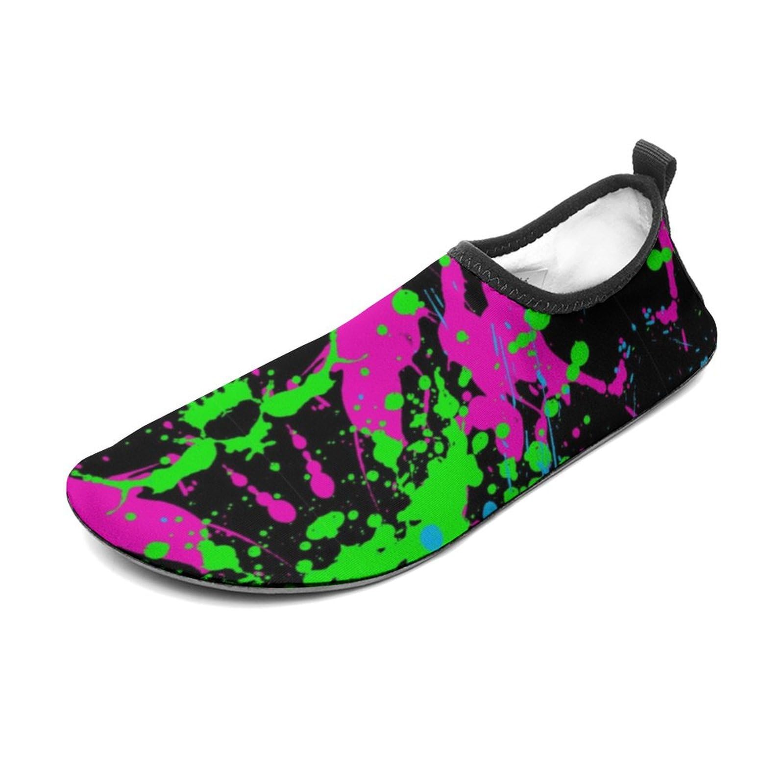 Glow in Dark Splatter Neon Water Shoes Beach Shoes Aqua Socks for Women Men Swimming Yoga