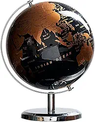 Globo Terrestre Planeta Terra Escolar Esfera Giratório Enfeite Decoração Base De Metal De Mesa Presente Preto Dourado Mapa Mundi PREMIUM LUXO SYANG (Dourado)