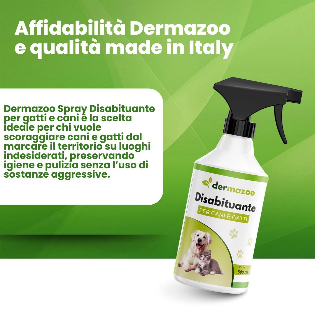 Dermazoo Disabituante Gatti e Disabituante per Cani 500ml Spray Anti Pipi Cane per Uso Interno ed Esterno con Citronella e Geraniolo, Repellente per Gatti Anti Urina