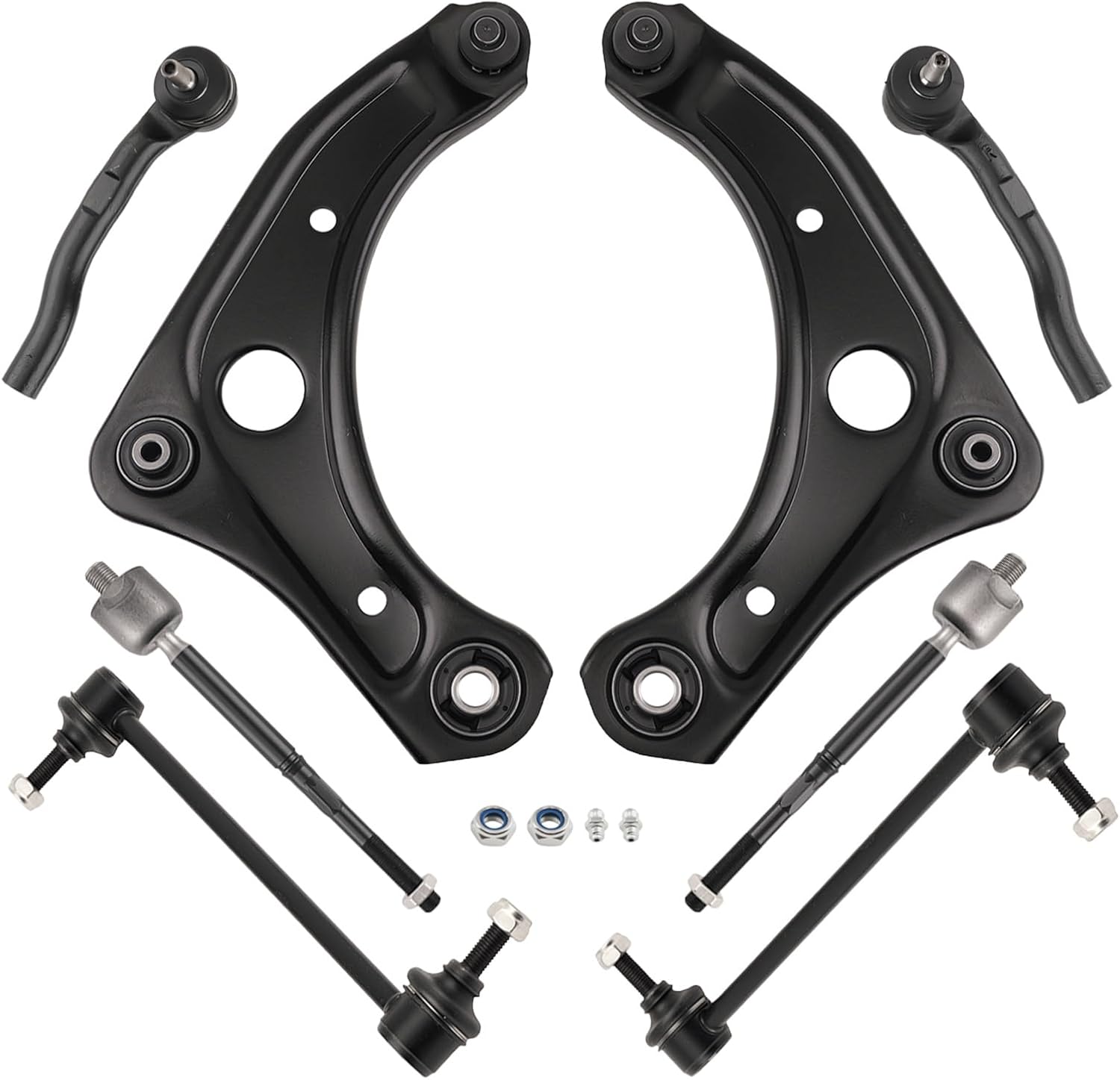 maXpeedingrods 10Pcs Front Suspension Kit for Nissan Versa 2012-2019, Versa Note 2014-2019, Micra 2015-2019, K621577 K621576 Lower Control Arm with Ball Joint, Sway Bar Link, Outer & Inner Tie Rod