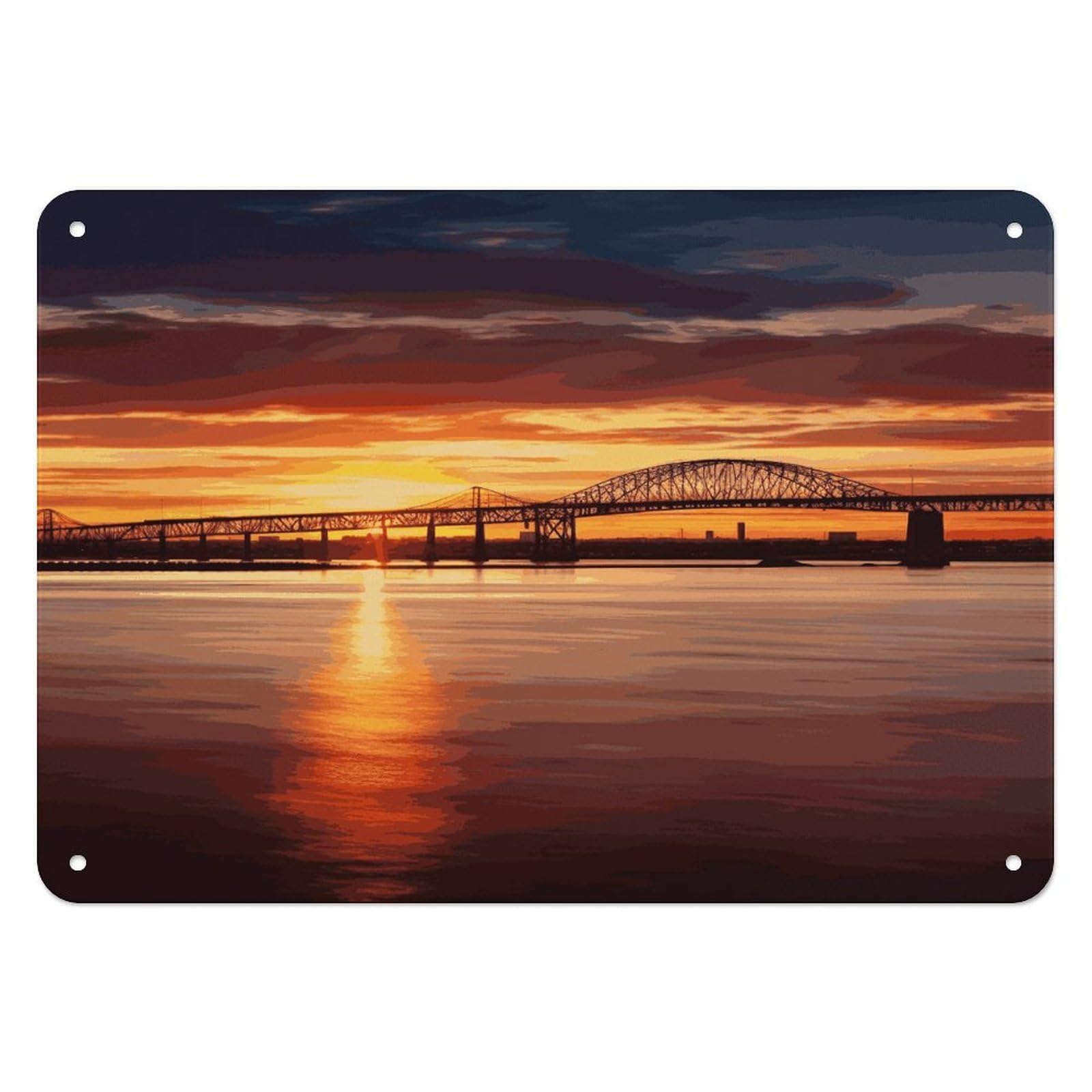 Fekiloot Style Newark Bay Bridge And Sunset Wall Decor Iron Painting Metal Sign