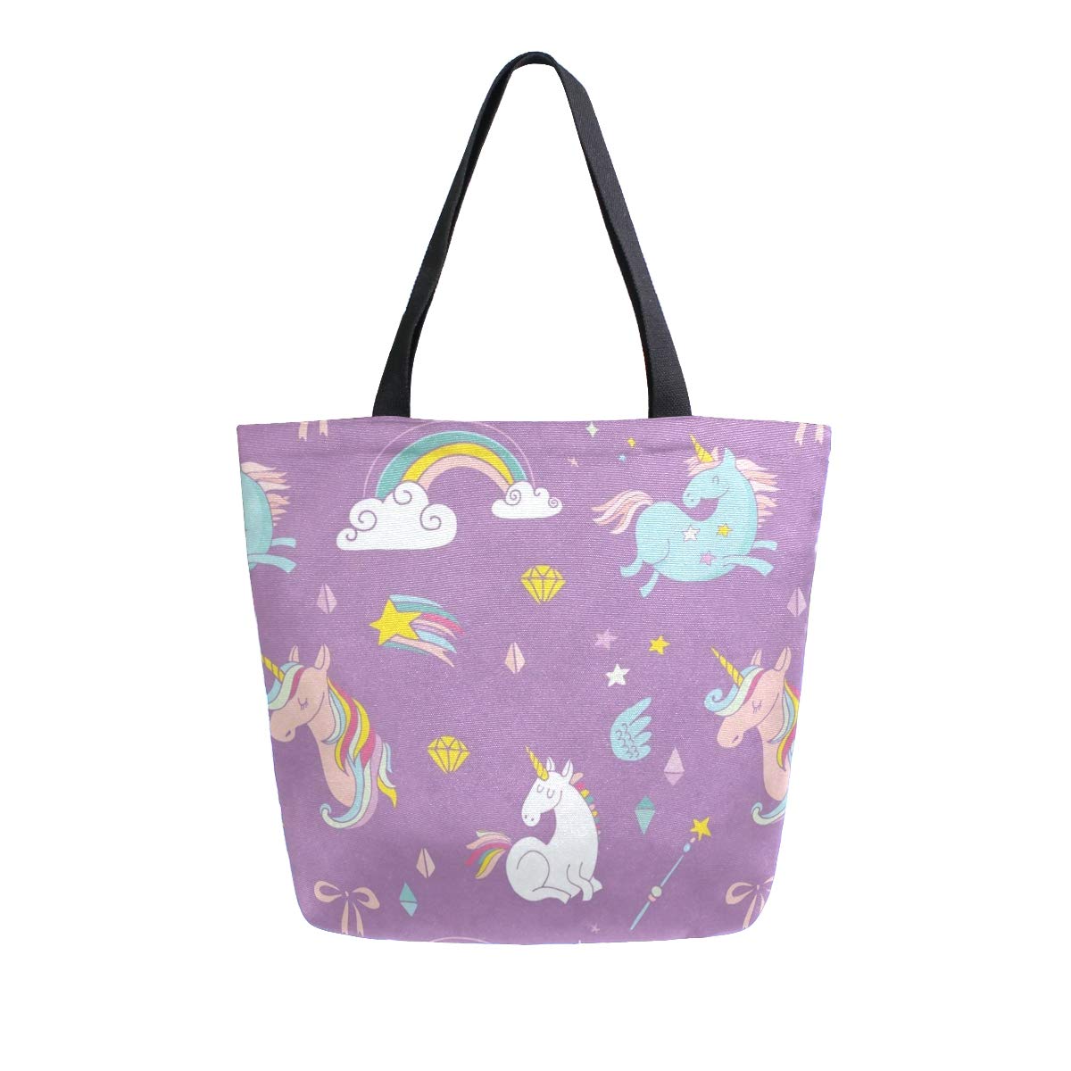 Womens Canvas Tote Bag Cute Cartoon Unicorn Rainbow Large Shopping Bag Shoulder Handbag