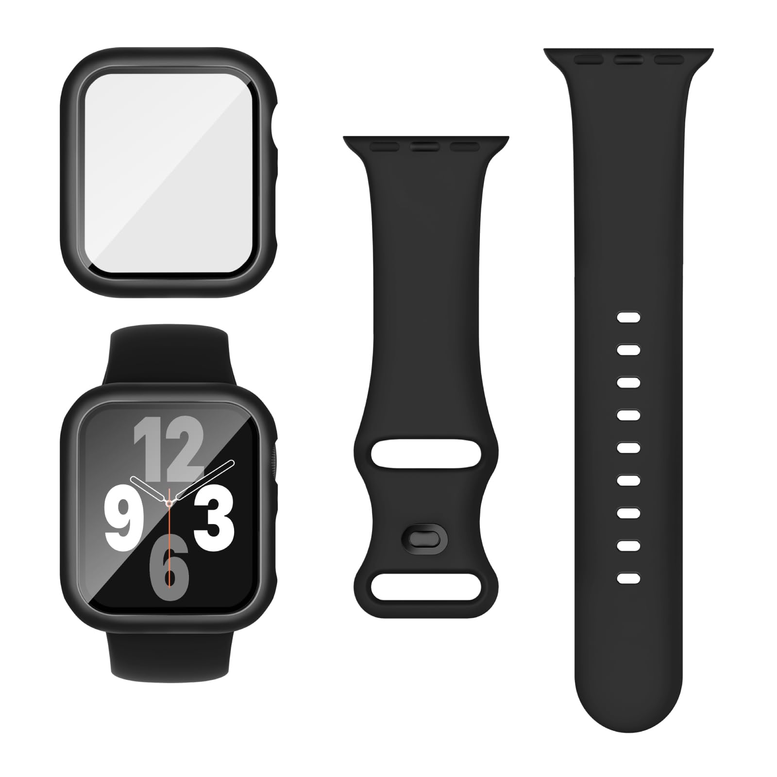 Raradev 3-in-1 per Cinturini Apple Watch Serie 10 42mm con Custodia e Proteggi Schermo, Cinturino Sportivo in Silicone e Cover Protettiva con Vetro Temperato 9H per iWatch Serie 10, Nero