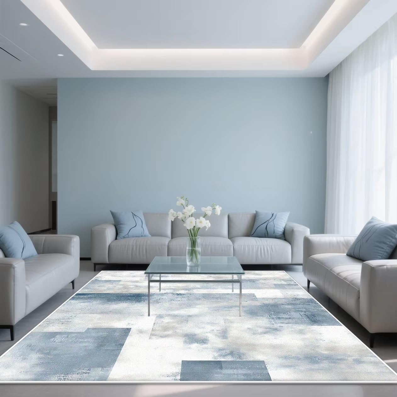 Tapis de salon antidérapant nordique pour chambre doux et lavable
