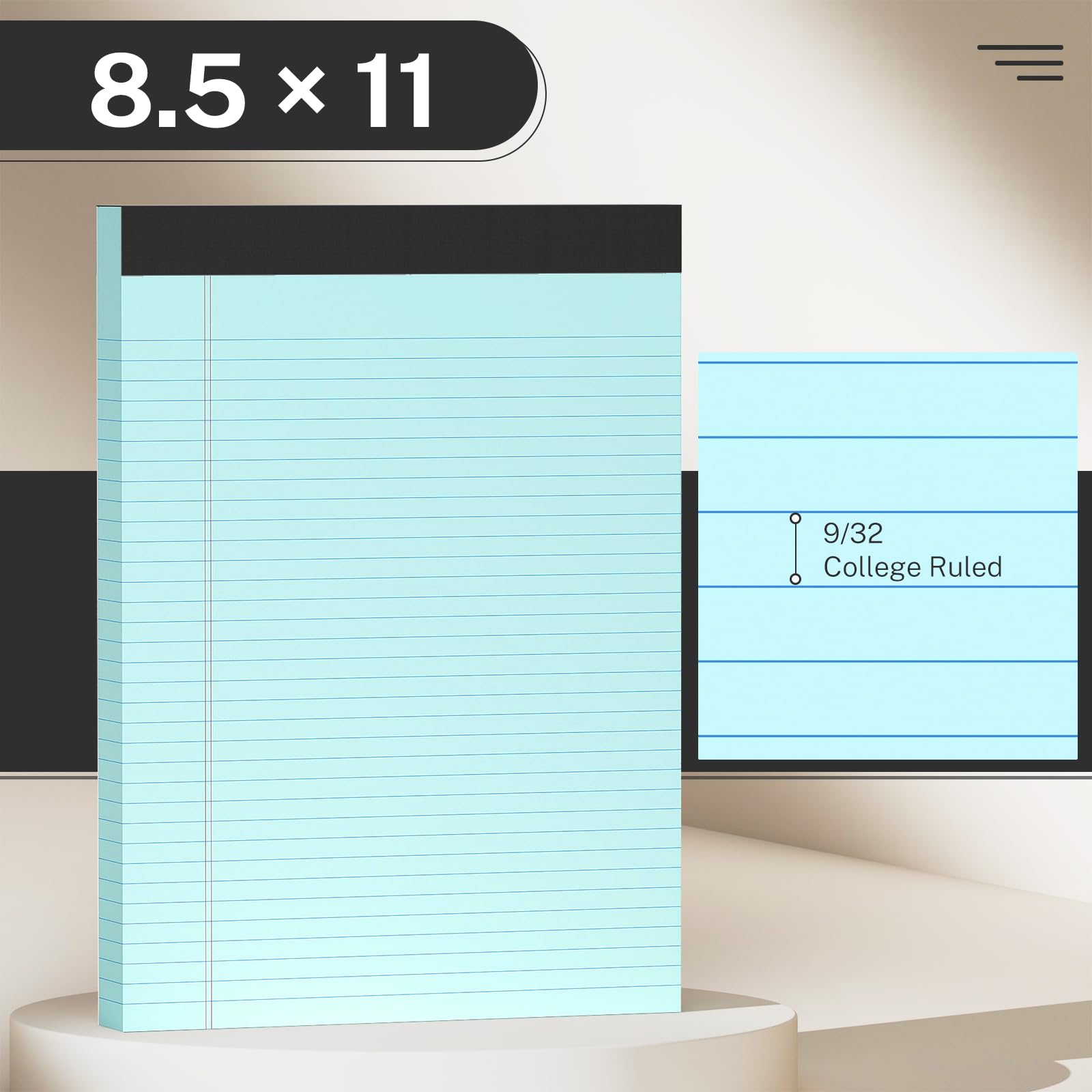 AILZFEI 300 Blatt blaue Rechtsblöcke, 21,6 x 27,9 cm, College-Papier, 6er-Pack, schmal, liniert, 50 Blatt pro Notizblock, perforierter Schreibblock, langlebig, stabile Rückseite, 20,3 x 28,9 cm