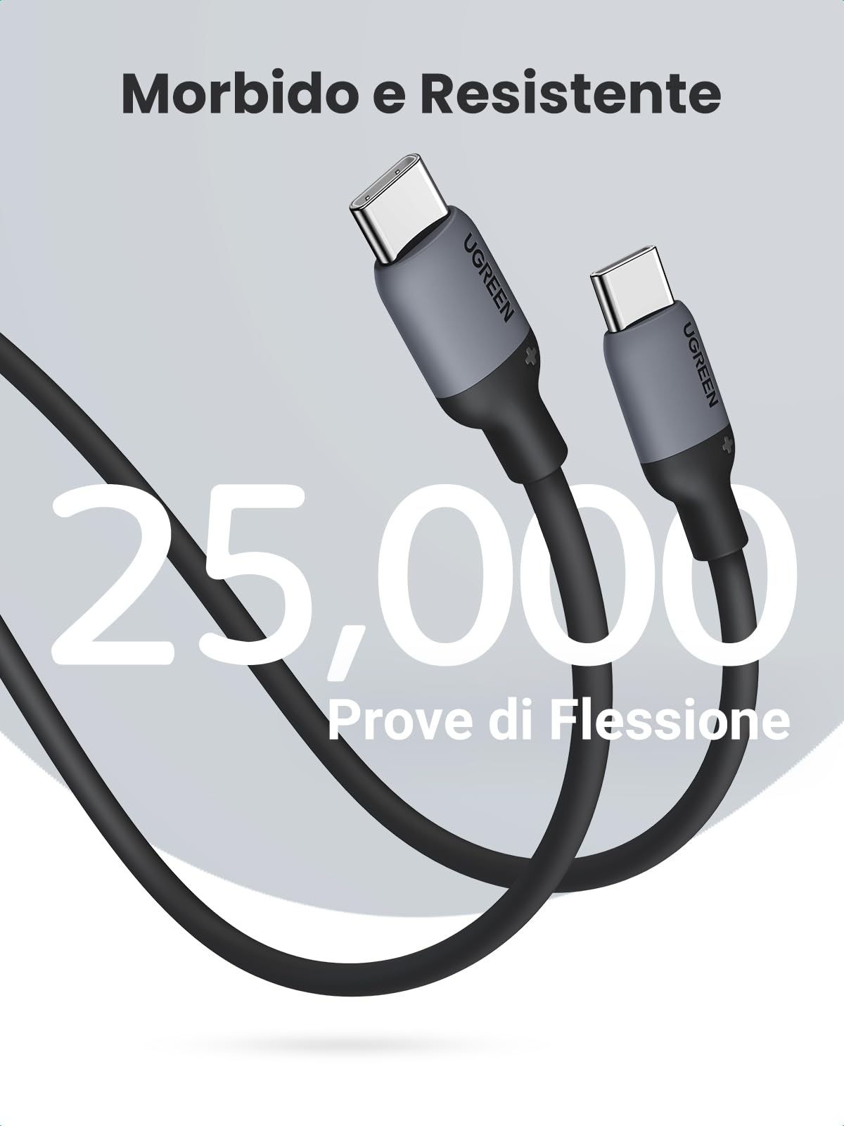 UGREEN Cavo USB C 60W PD 3.0 Silicone, Cavo Type C Ricarica Rapida 20V/3A Compatibile con iPhone 16/15 Plus Pro Max, Galaxy S24 S23 S22 S21, Pixel 9 8 7 6, MacBook, iPad Pro. Nero 1M