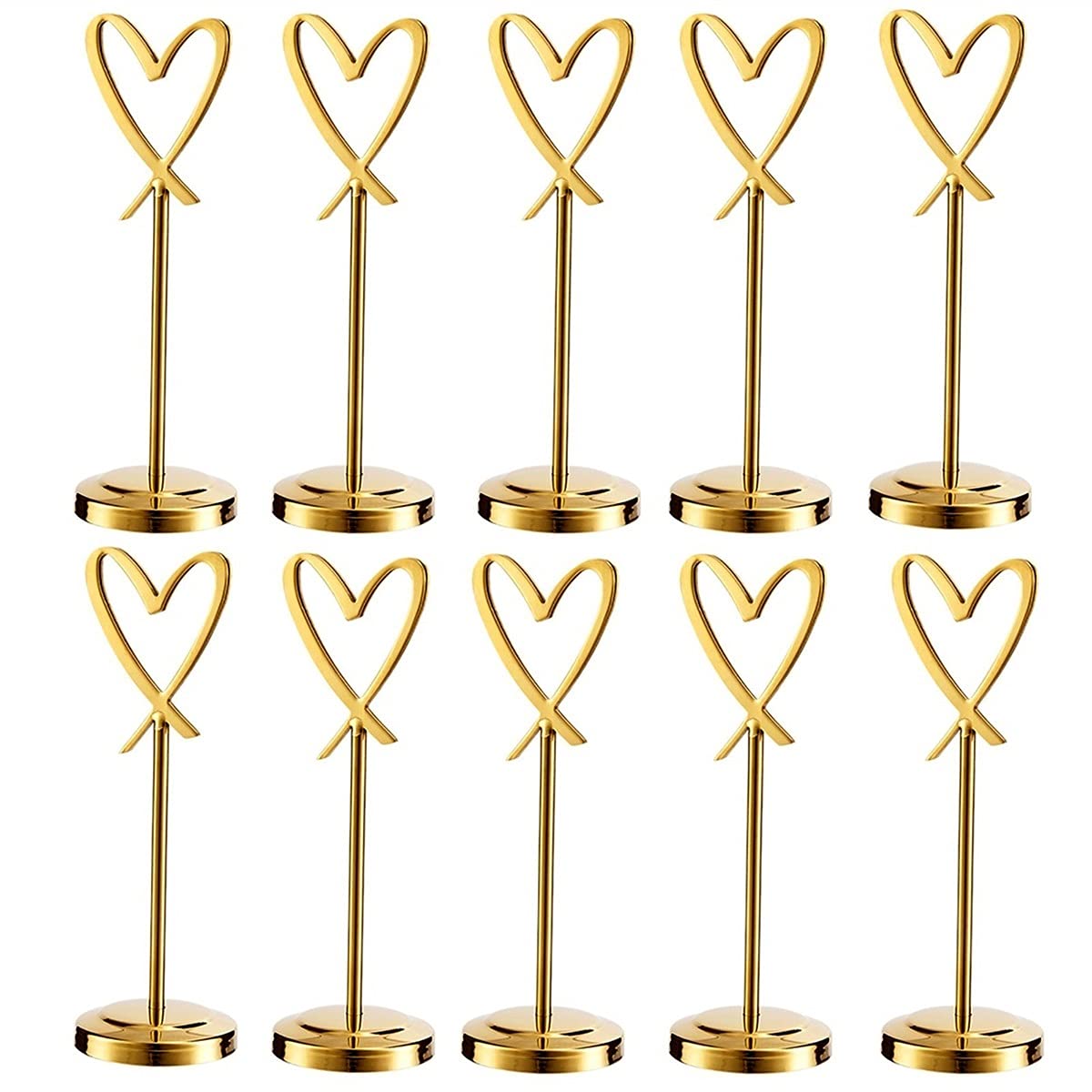 MYUYEE Place Cards,Place Card Holder,10Pcs Table Numbers Holders For Weddings, Stainless Steel Heart Shape Picture Stand,Golden 3/6/9/12 Inch (Size_Name-12 Inches)
