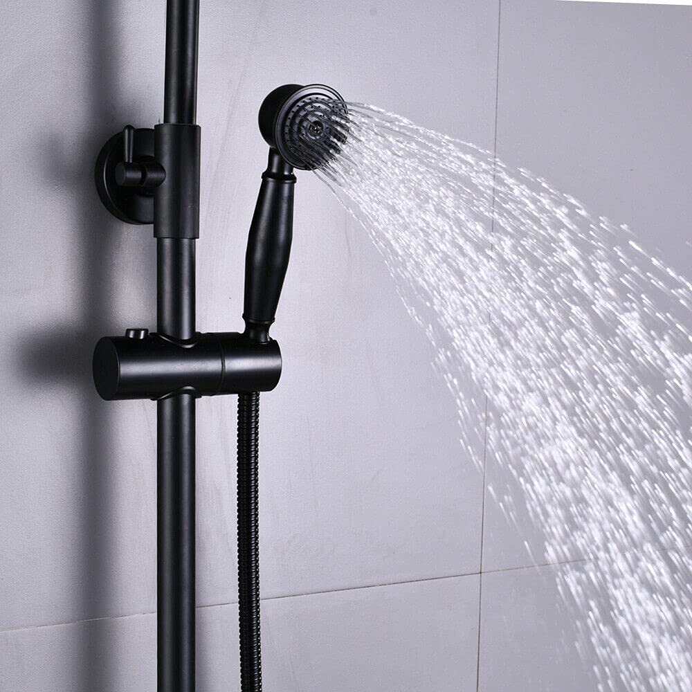 Schwarzes Duschsystem, Regendusche, Komplettes Duschzubehör, Großvolumiges Duschset, Handbrause im Vintage Stil für das Badezimmer