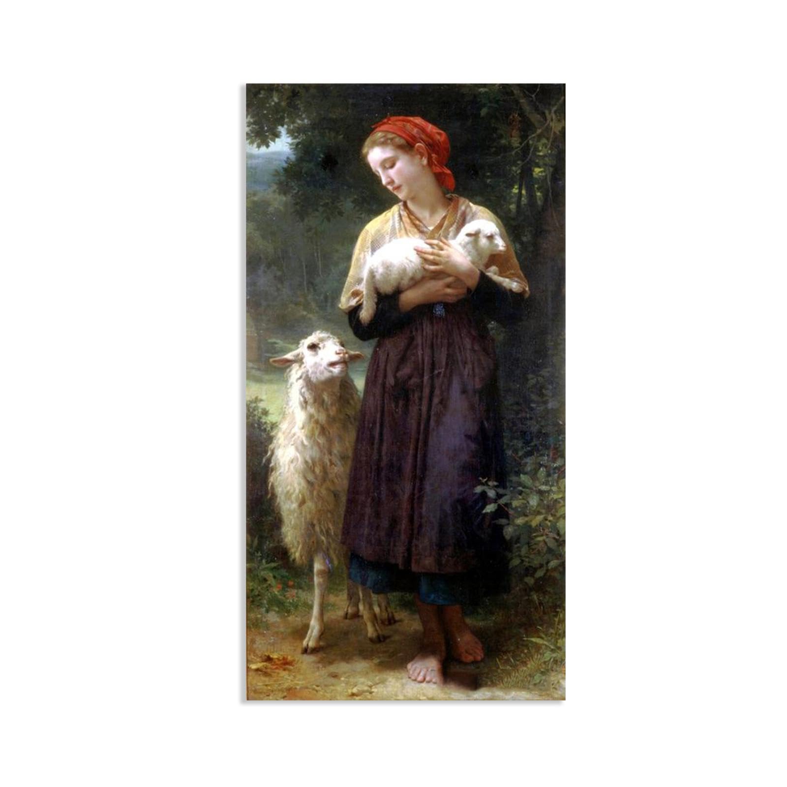 Rxnhgjds Unframed William-Adolphe Bouguereau Wall Art The Newborn Lamb Print On Canvas Reproductions Of Famous Paintings Wall Decor For Living Room Bedroom Bathroom Home Decor 55X30cm Frameless