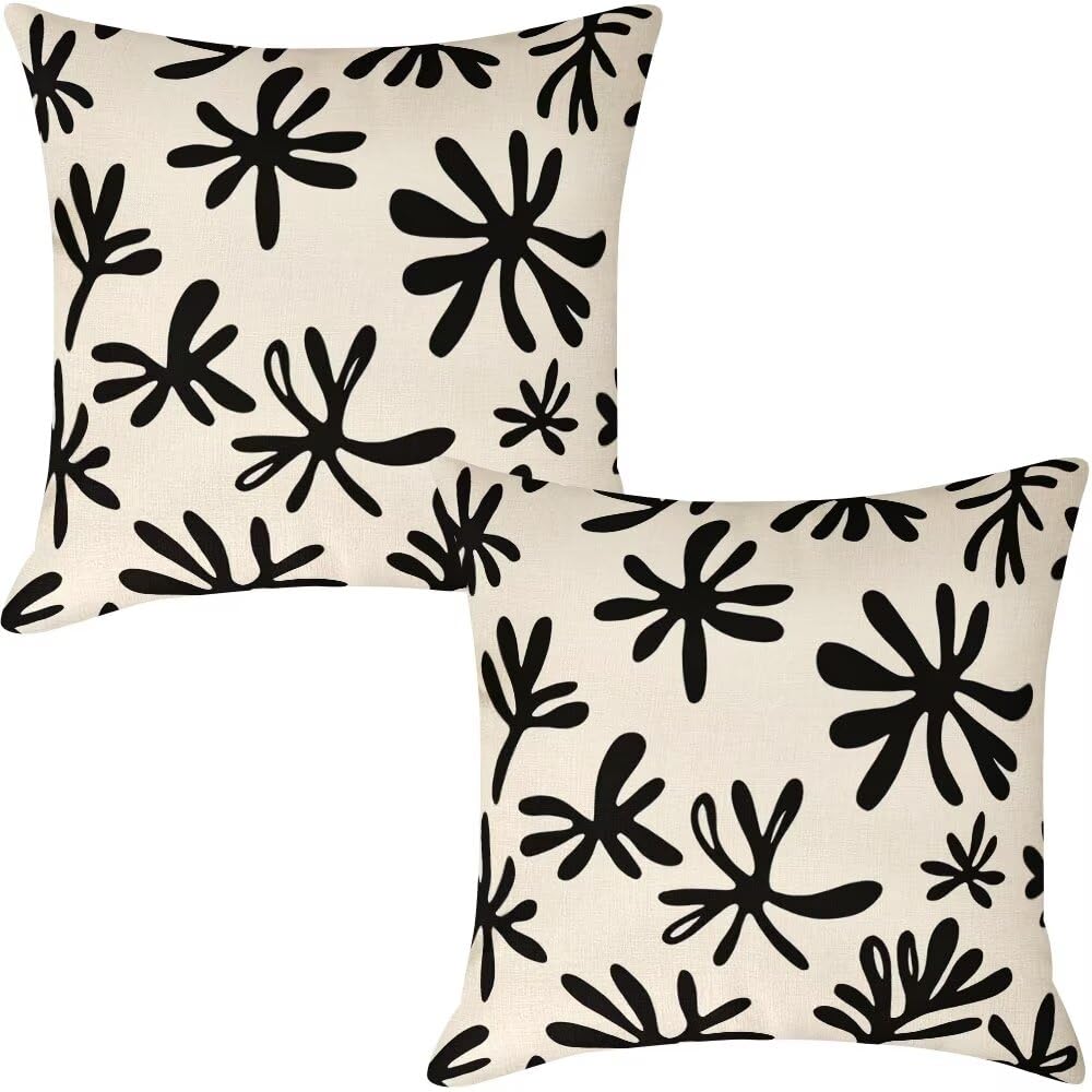 Federe Cuscini da Esterno Impermeabili 65x65 Beige Nero Copri Cuscini per Divano Astratto Federa Cuscino Moderno Decorativi Copricuscini per Divano Giardino Soggiorno Copricuscino Set di 2 (IU91)
