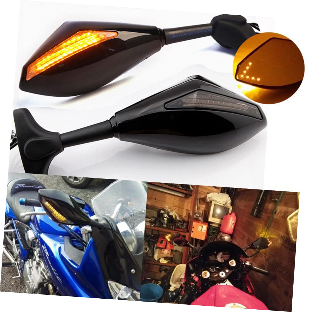 Rétroviseur de Guidon Moto à Led, Flèche Noire, Paire