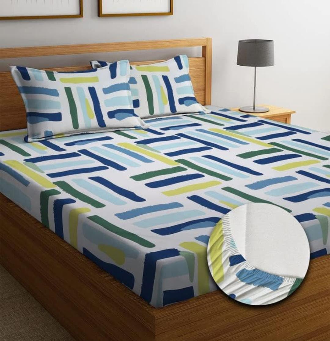 Sands® Presents Cotton Feel Elastic Bedsheets for King Size Bed, 210 TC, 72x78x8 Inch with 2 Pillow Covers 18x28 Inch. (Multi Lines) (B0DHPC89MF) Amazon Price History, Amazon Price Tracker