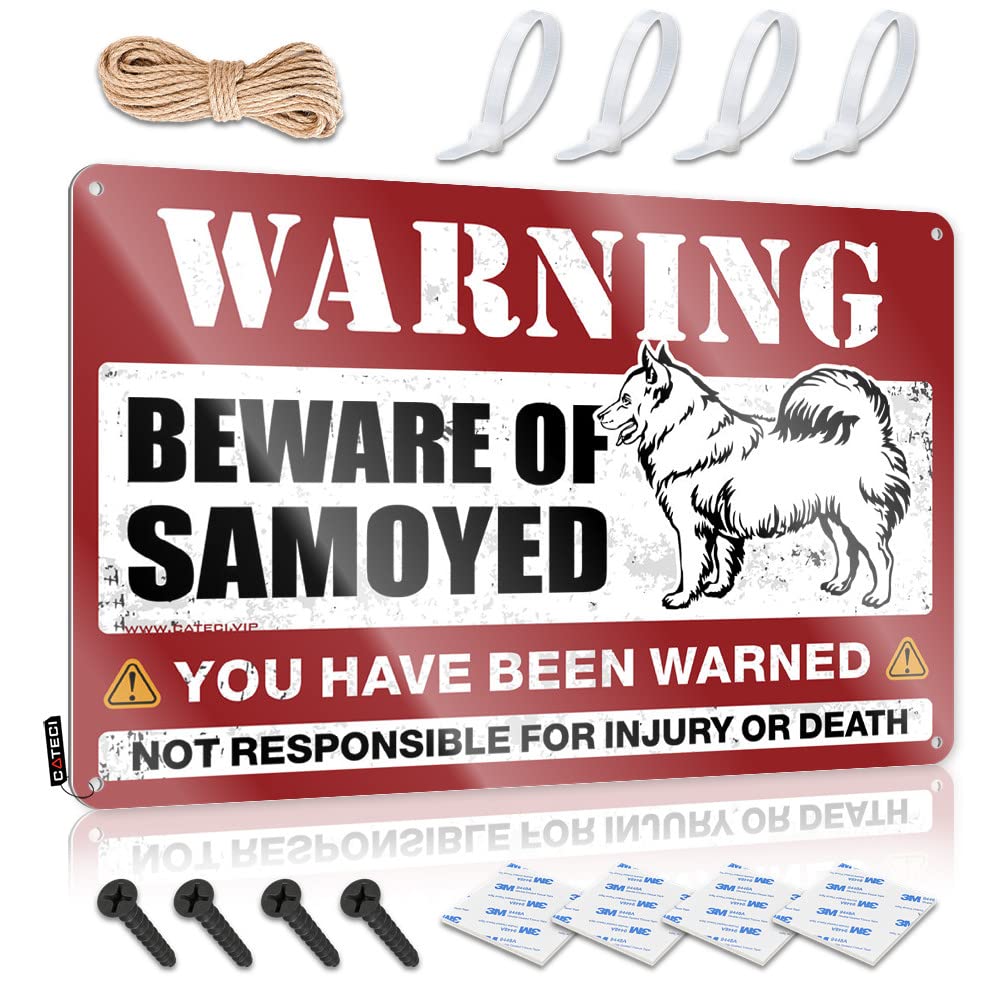 STWNVOITV Funny Metal Signs For Outdoors Beware Of Samoyed Tin Sign Decor For Man Cave Bar Rules Tin Metal Sign(20X30CM)