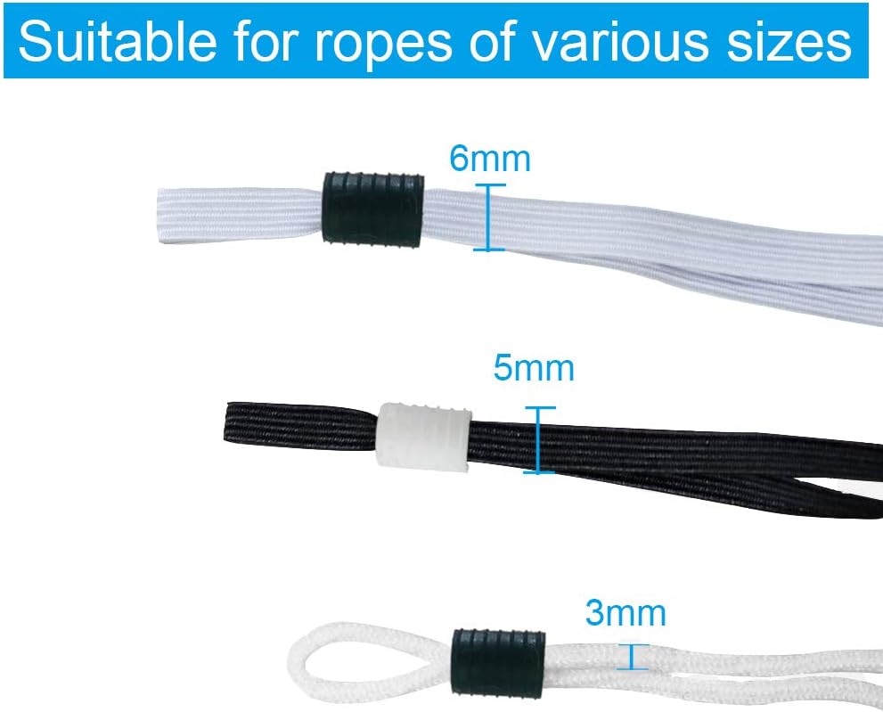 Cord Locks Silicone for Drawstrings Elastic Cord Rope Adjuster Non Slip Stoppe (100PCS)