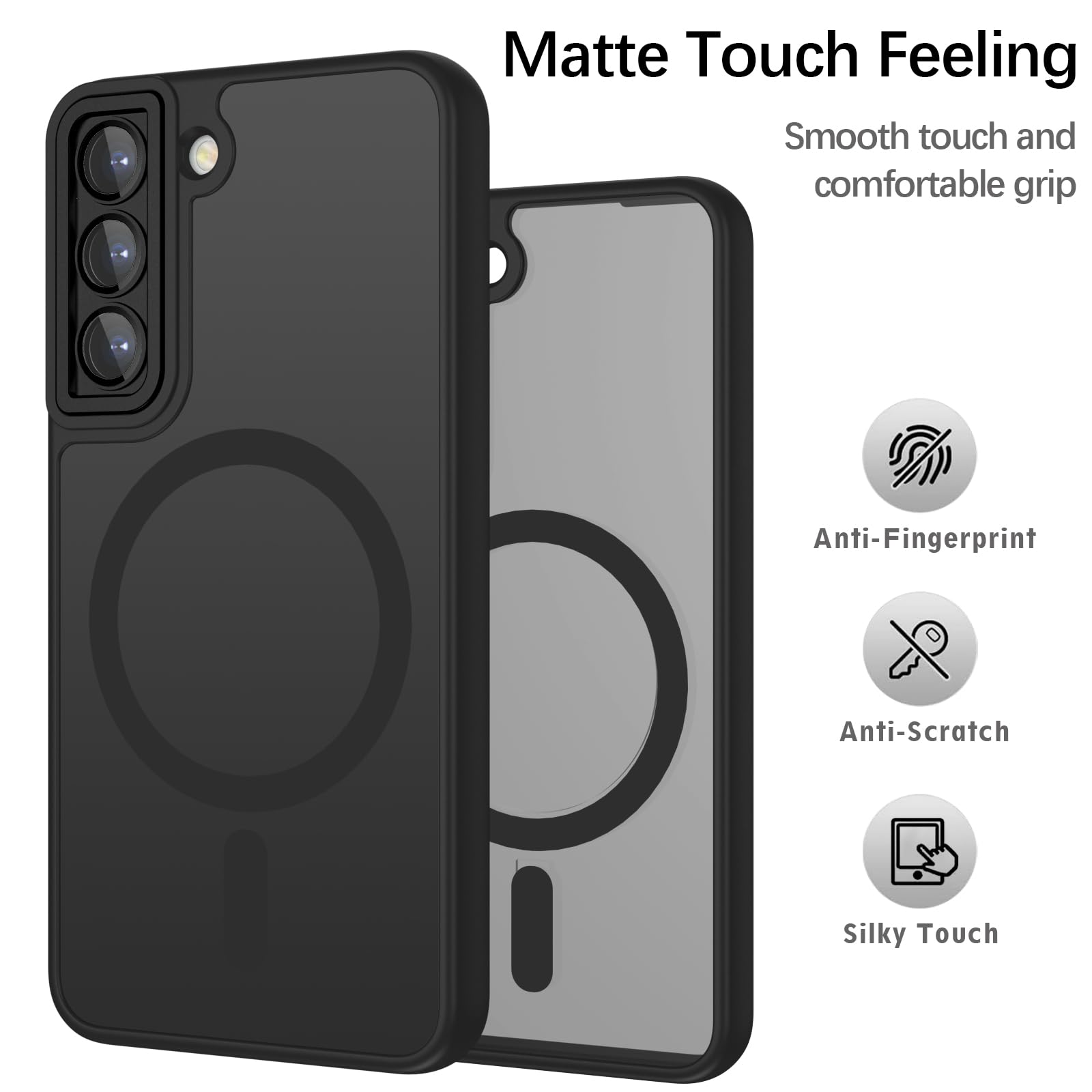 Cover Magnetica per Samsung Galaxy S22 Compatibile con MagSafe, Custodia per Samsung Galaxy S22 Traslucida Opaca Case Ultra-Sottile Resistente ai Graffi, Nero