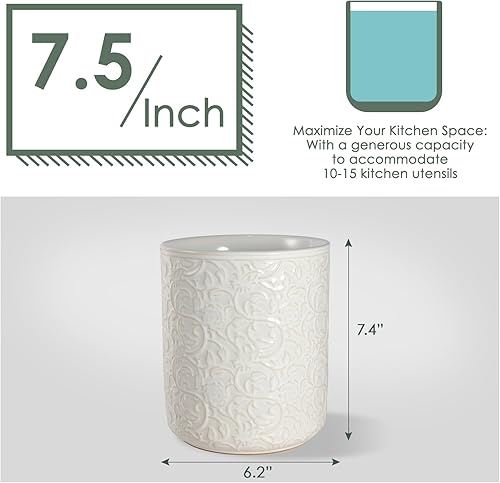 Miniatura 2 de MEIGUI Soporte de cerámica para utensilios de cocina, soporte grande para utensilios de cocina con parte inferior de corcho de protección para